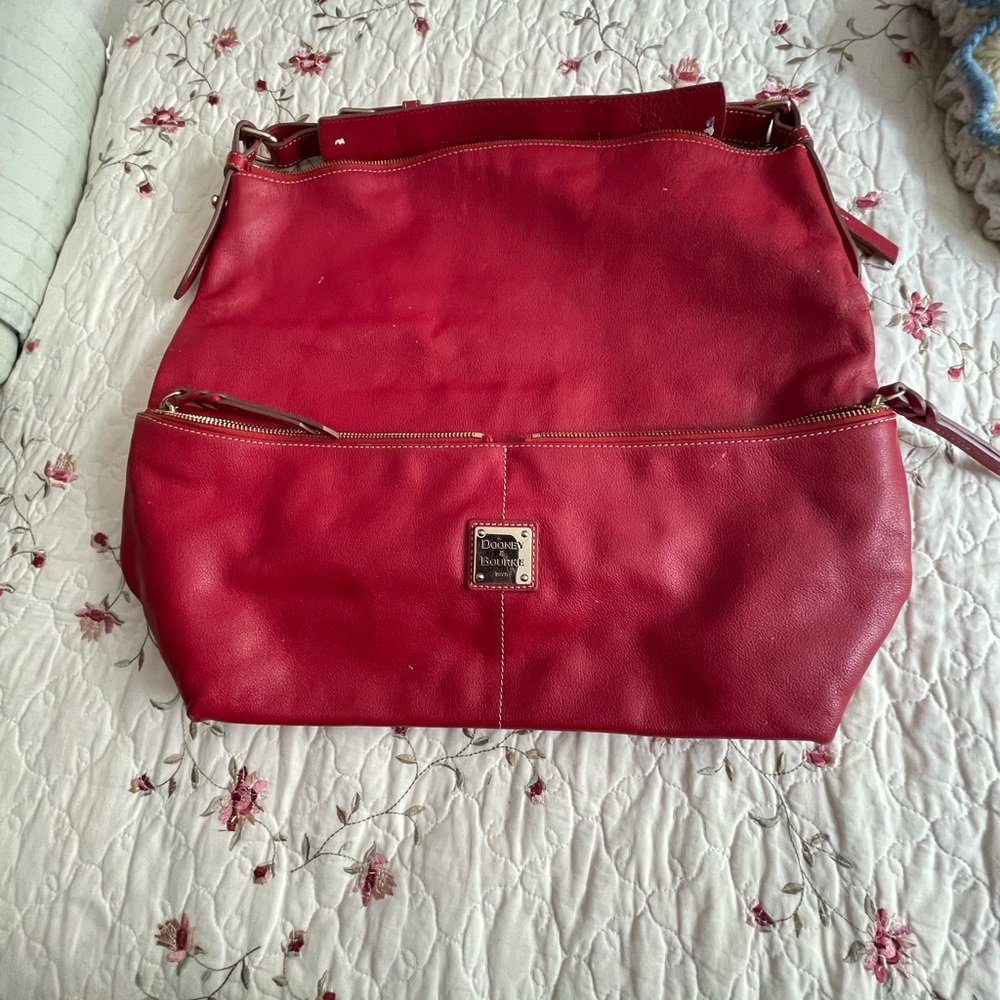 Dooney & Bourke Red Leather Shoulder Bag with Gold Hardware